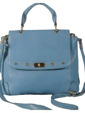 MCM Light Blue Pebbled Leather Top-Handle Satchel
